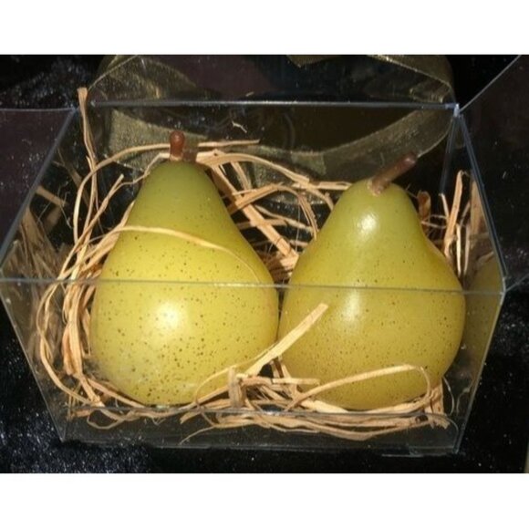 Decorative Artificial Pear Candles Set In Clear Gift Box With Gold Ribbon - Picture 2 of 3